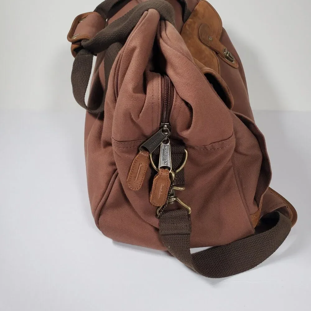 Vtg Magellan Vintage Duffle Bag Large Brown Rust Red Canvas Leather Trim Rugged - Picture 2 of 15